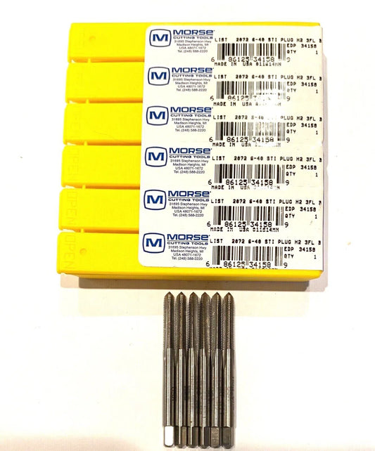 Morse 6-40 STI Tap Plug Taps HSS H2 3 Flute 6 Pack USA Made 34158