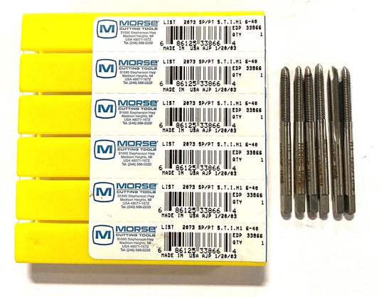 Morse 6-40 Screw Thread Insert Tap HSS Spiral Point Plug Taps HSS H1 USA 6 Pack