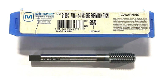 Morse 7/16-14 Tap Thread Forming Bottoming Tap TiCN GH5 CNC Reduced Neck HPT USA