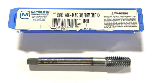 Morse 7/16-14 Thread Forming Plug Tap TiCN GH8 Extra Reach High Performance USA