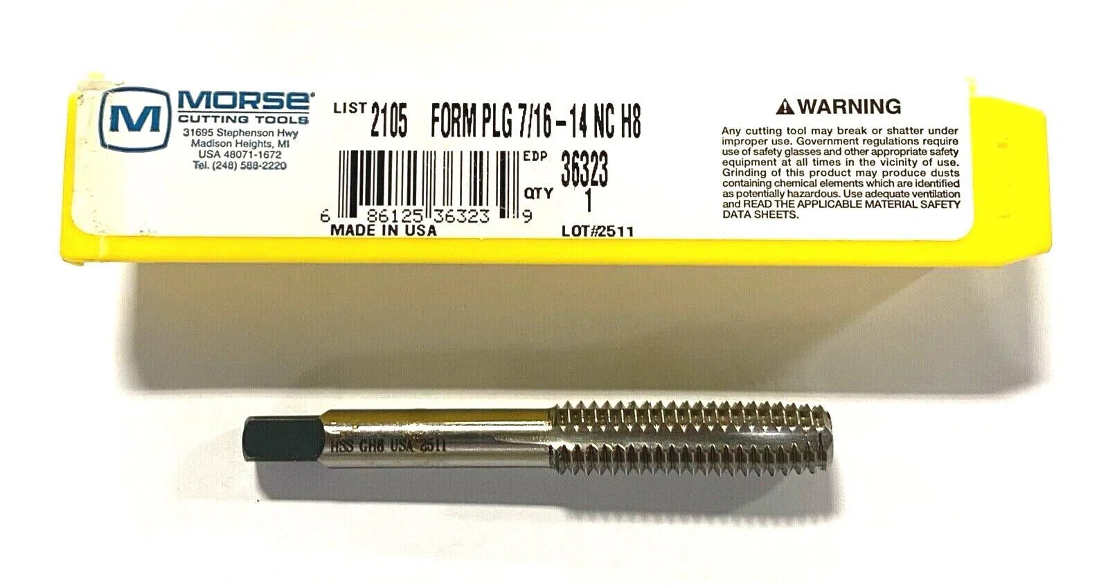 Morse 7/16-14NC Tap Thread Forming Plug Tap HSS H8 USA Made 36323