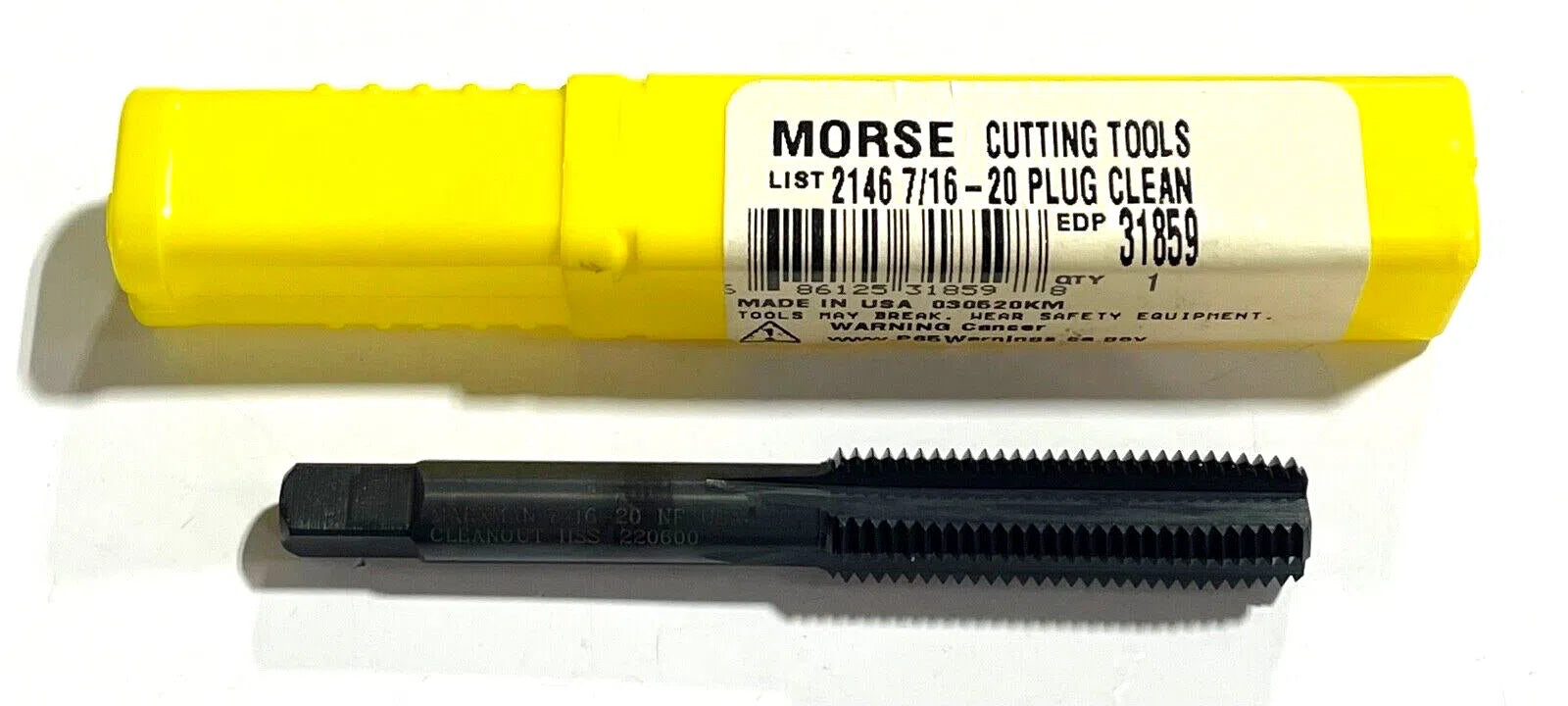 Morse 7/16-20 HSS Clean Out Plug Tap 4 Flute Black Oxide USA Made 31859