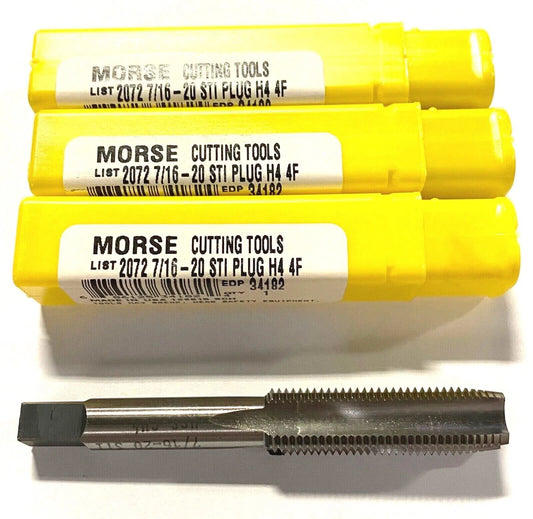 Morse 7/16-20 STI Plug Tap HSS 4 Flute H4 Taps USA Made 3 Pack 34182