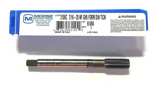 Morse 7/16-20 Thread Forming Plug Tap TiCN Coated Extra Reach High Performance