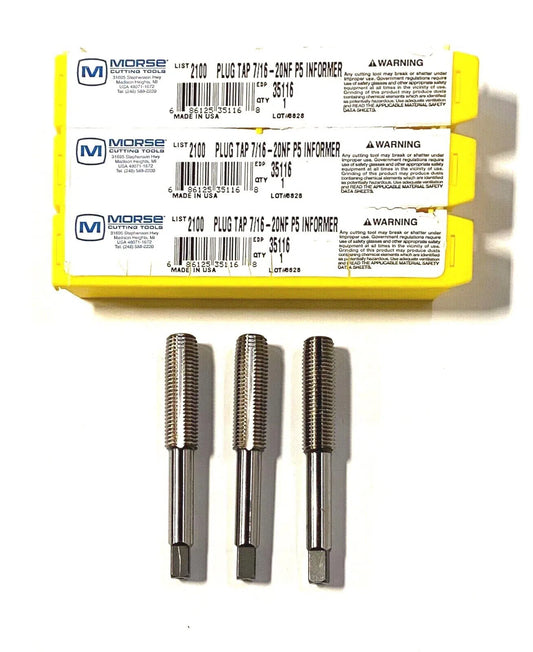 Morse 7/16-20NF Thread Forming Tap HSS Plug Taps GH5 USA Made 3 Pack