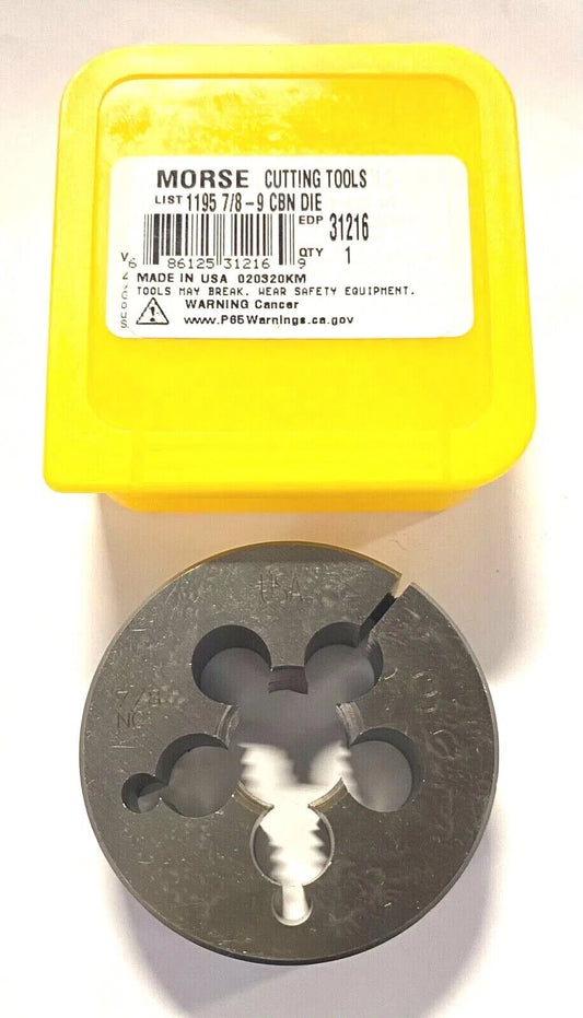 Morse 7/8-9NC Adjustable Round Split Die Carbon Steel 2-1/2" Diameter USA 31216