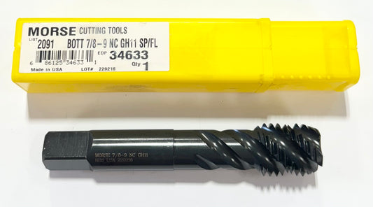 Morse 7/8"-9NC HSS Spiral Flute Tap Semi-Bottoming 4FL H11 Black Oxide USA Made