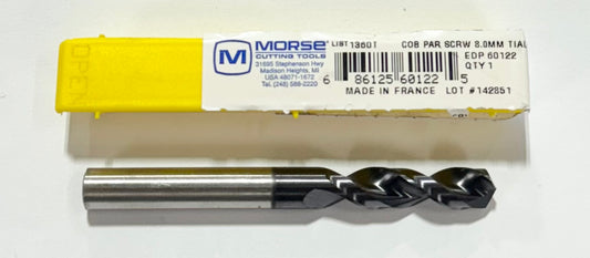 Morse 8mm Cobalt Screw Machine Drill 130 Degree TiAlN Coated 2 Flute