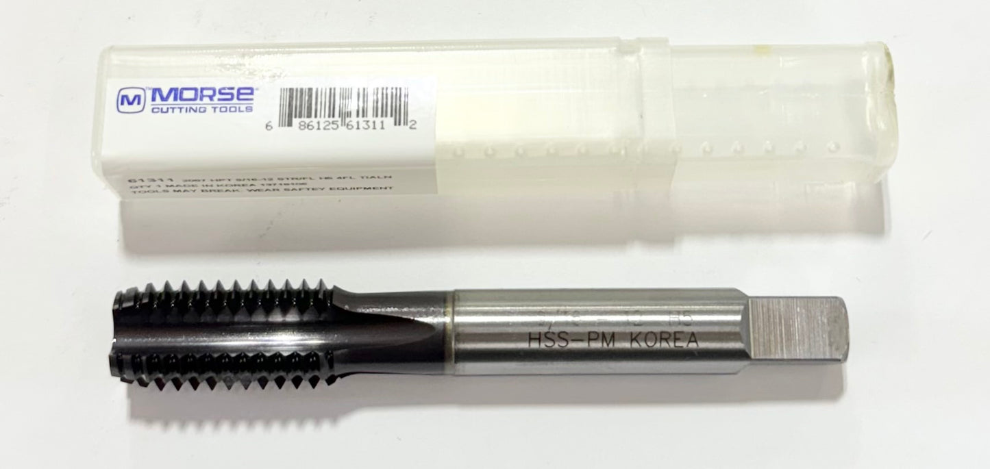 Morse 9/16"-12 Tap High Performance Semi-Bottoming Straight Flute Tap H5 4FL TiAlN