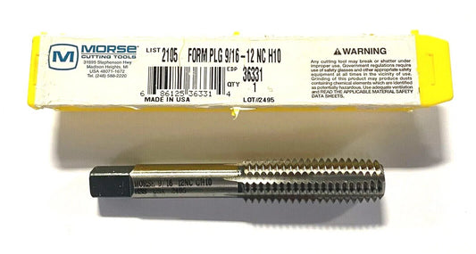 Morse 9/16-12 Tap Thread Forming Plug Tap HSS H10 USA Made 36331
