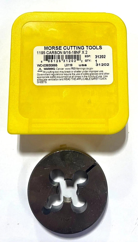 Morse 9/16-18 NF Adjustable Round Split Die Carbon Steel 2" Diameter USA Made