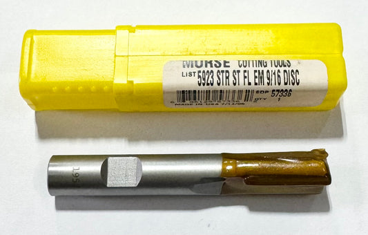 Morse 9/16" Carbide Tipped End Mill 2 Flute - Straight Flute 1/2" Shank USA