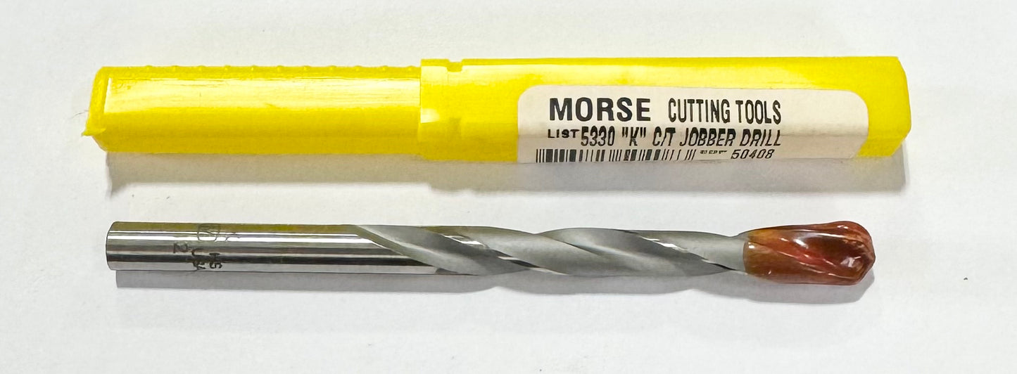 Morse Letter K Carbide Tipped Drill Bit Jobber Length USA Made