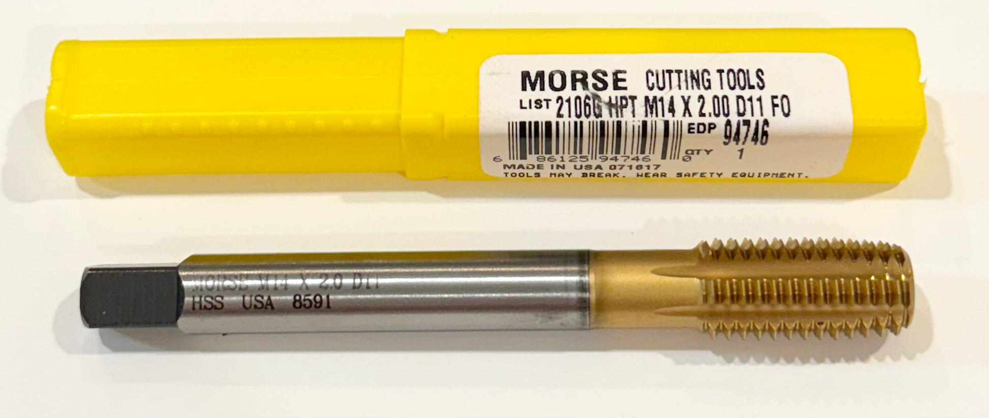 Morse M14 x 2mm HSS Thread Forming Plug Tap Tin Coated D11 USA Made