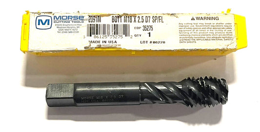 Morse M18 x 2.5 Tap HSS Modified Bottoming Spiral Flute High Performance 4FL USA