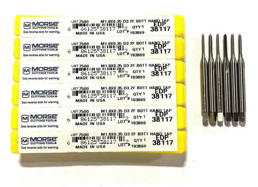Morse M1.8 x 0.35 Hand Tap HSS Bottoming Taps D3 2 Flute USA Made 6 Pack 38117