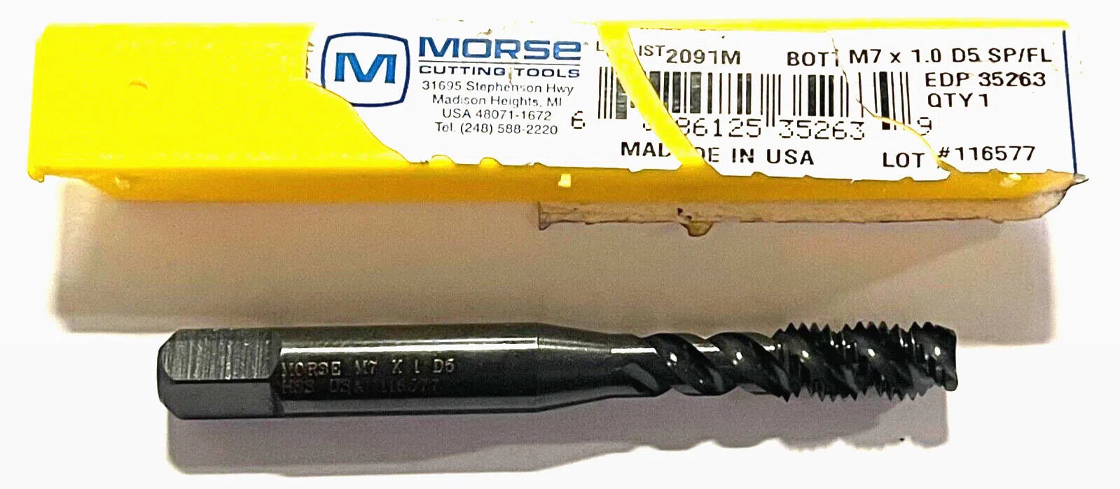 Morse M7 x 1mm Tap High Performance Modified Bottoming Tap Spiral Flute 3FL D5
