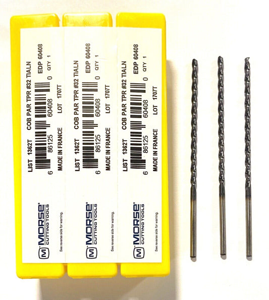 Morse No.32 Cobalt Drill Taper Length TiAlN Coated High Performance 3 Pack 60408