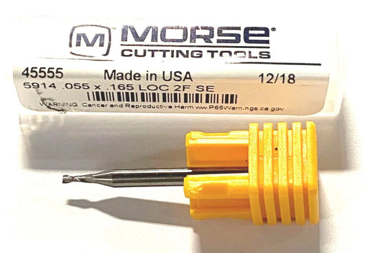 Morse .055" x 1/8" Solid Carbide End Mill 30Â° Helix 2 Flute USA Made 45555