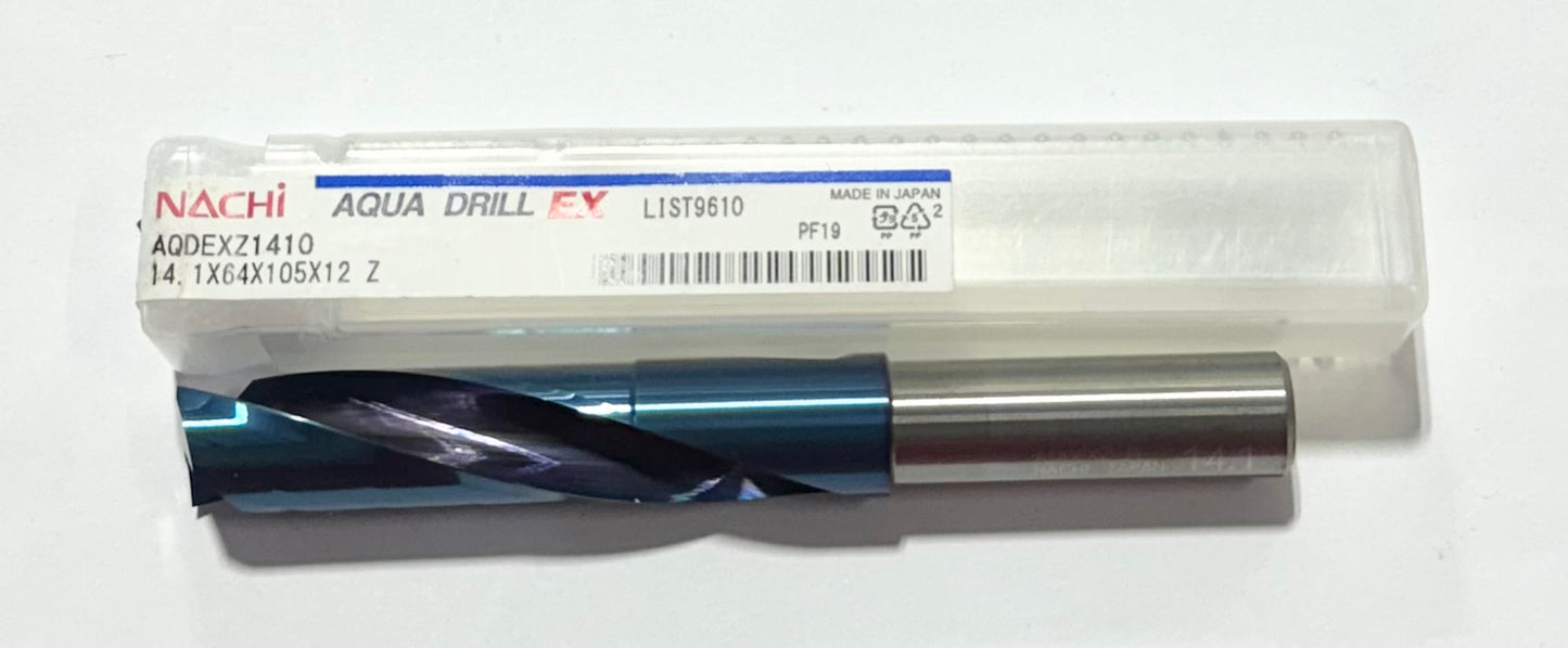 NACHI 14.1mm Solid Carbide Flat Bottom High Performance Drill AQUA EX Coating