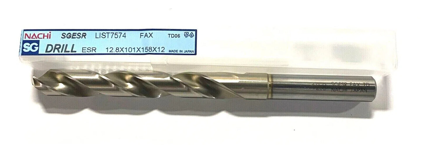 NACHI SGESR 12.8MM Cobalt Drill HSSCoPM High Performance 5XD Coated Japan