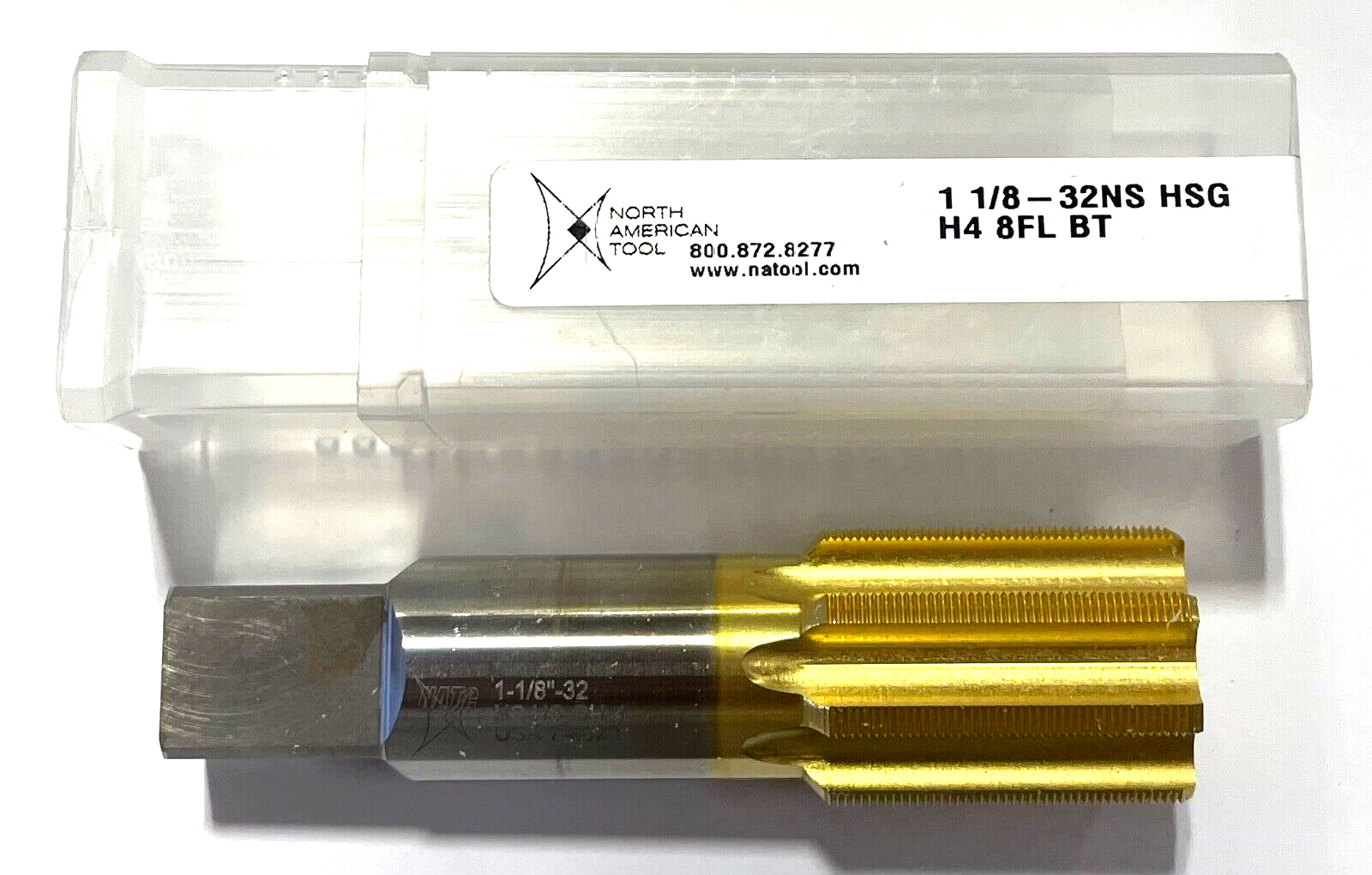 NAT 1-1/8"-32NS HSS Hand Tap Tin Coating 8 Flute H4 Bottoming Tap USA Made
