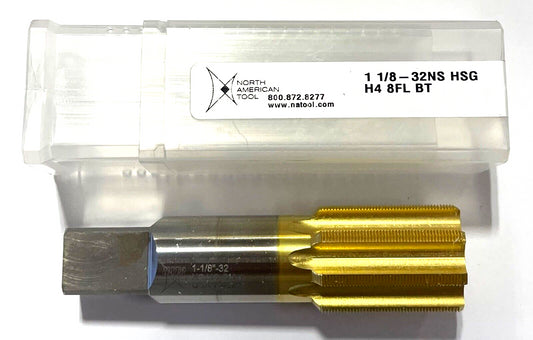 NAT 1-1/8"-32NS HSS Hand Tap Tin Coating 8 Flute H4 Bottoming Tap USA Made