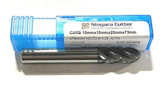 Niagara Cutter 10mm Carbide Ball End Mill AlTiN Coating 4 Flute USA Made N57608