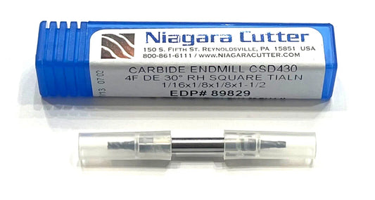 Niagara Cutter 1/16" Carbide Double End Mill 4 Flute TiAlN Coating 1/8" Shank