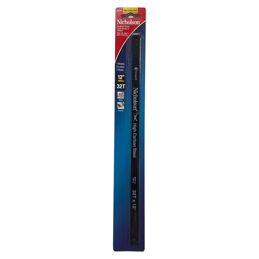 Nicholson 12" x 32T Hacksaw Blades High Carbon Steel Shatterproof Blade 10 Pack