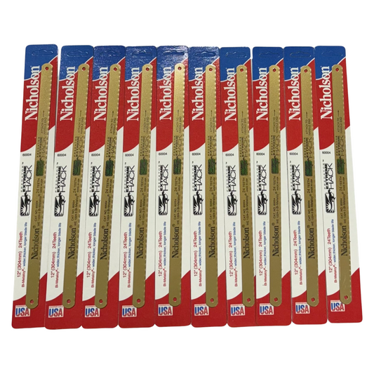 Nicholson 12"Bi-Metal Hacksaw Blades 24TPI 5/8" Width USA Made 10pkAq