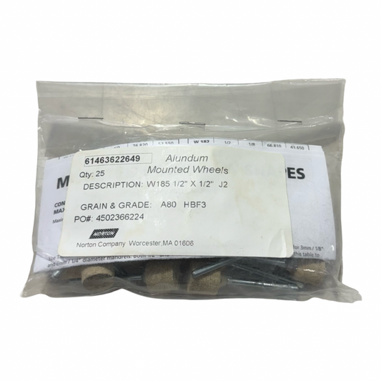 Norton 1/2" x 1/2" x 1/8" Cotton Fiber Mounted Points 80 Grit Aluminum Oxide 25pk