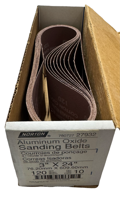 Norton 3 x 24" Metalite Cloth Portable Belt 120 Grit R255 Aluminum Oxide 10 Pack