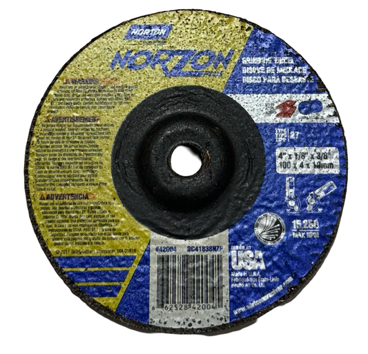 Norton 4-1/2" x 1/8" x 3/8" NorZon T27 Depressed Center Grinding Wheel
