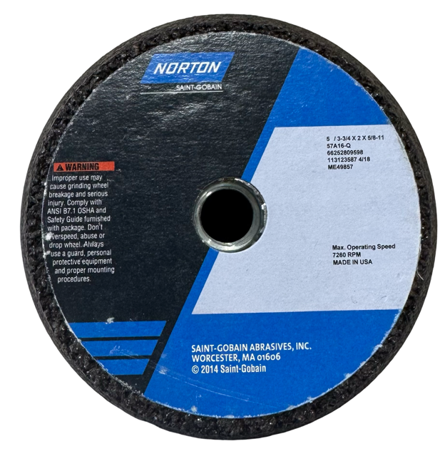 Norton 5" / 3-3/4" x 2" x 5/8"-11 Gemini Snagging Wheel Type 11 Flaring Cup 16 Grit AO