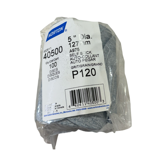 Norton 5" Dry Ice No-Fil Paper PSA Self Stick Disc Roll 120 Grit 100 Pack