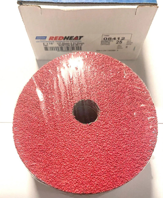 Norton 5" x 7/8" Fiber Discs Ceramic Alumina 36 Grit Very Coarse RedHeat 25pk
