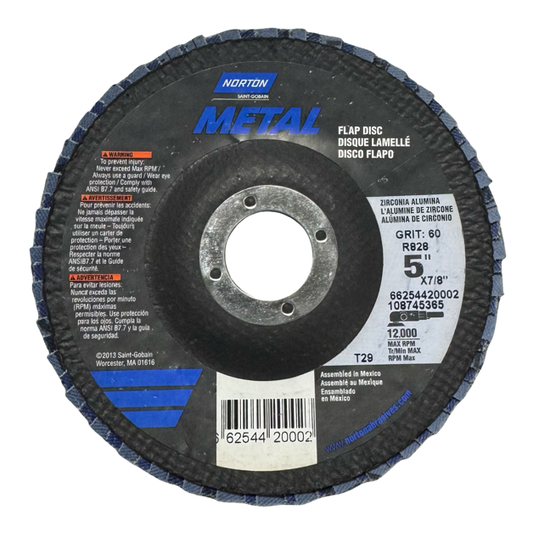 Norton 5" x 7/8" Flap Disc 60 Grit T29 Zirconia Alumina 10 Pack