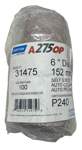Norton 6" PSA Sanding Discs 240 Grit Aluminum Oxide 100 Pack