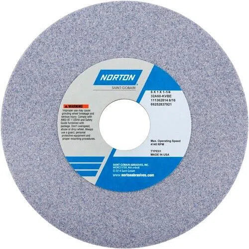 Norton 6" x 1" x 1-1/4" Grinding Wheel Type 1 Aluminum Oxide 60 Grit