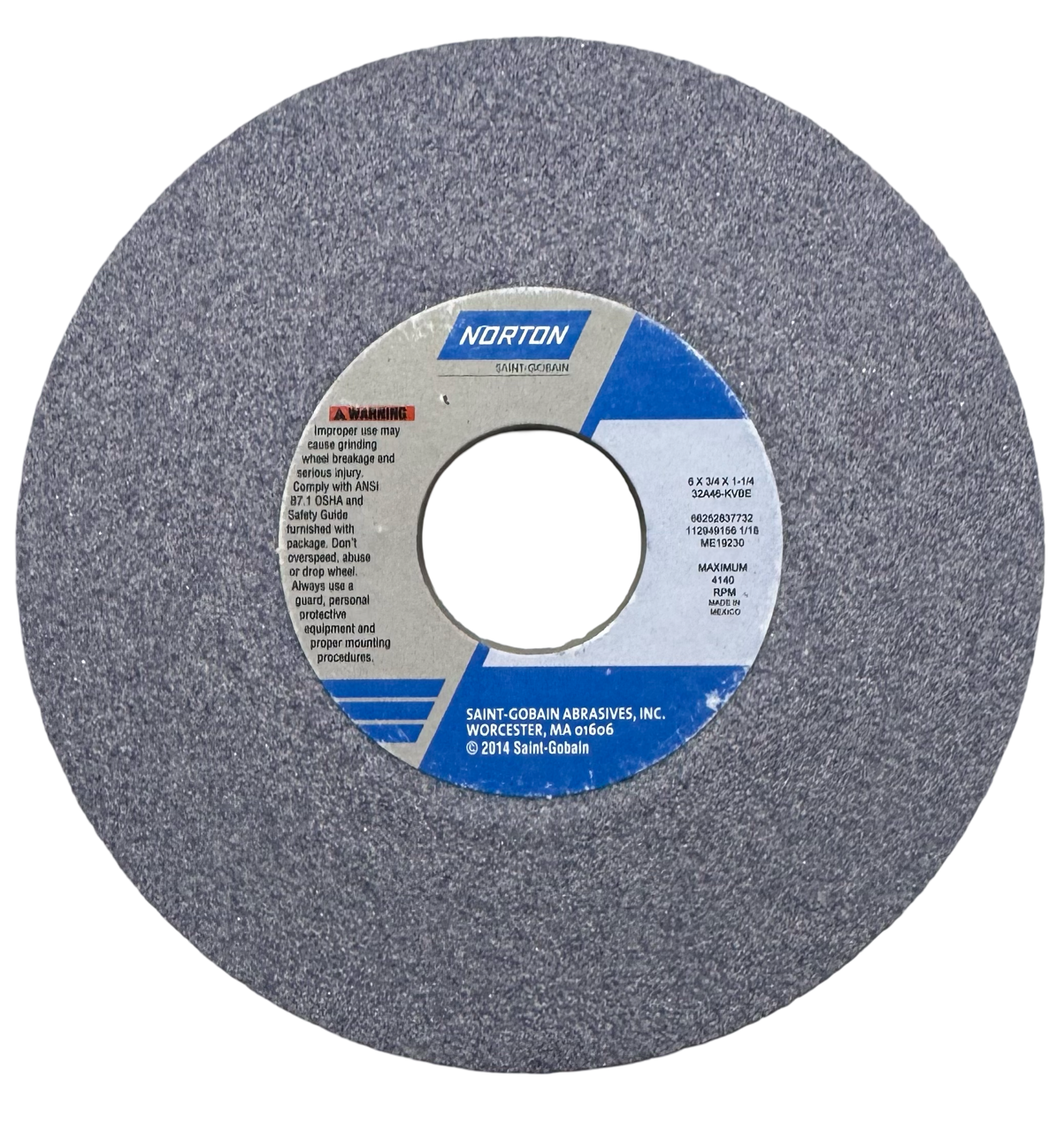 Norton 6" x 3/4" x 1-1/4" Toolroom Grinding Wheel 32A Type 12 Dish 46 Grit AO