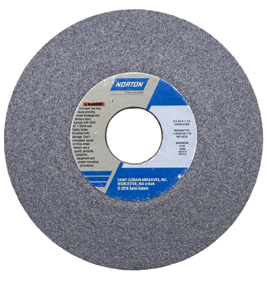 Norton 6" x 3/4" x 1-1/4" Toolroom Grinding Wheel 32A Type 12 Dish 46 Grit AO