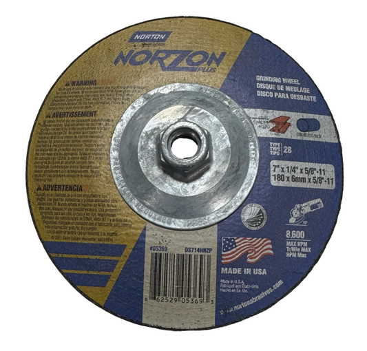 Norton 7" x 1/4" x 5/8-11 NORZON Plus Saucer Grinding Wheel T28