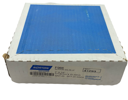 Norton 7" x 7/8" GreenLyte Plus SG F986 Fiber Disc 60 Grit Ceramic Alumina 25 Pack