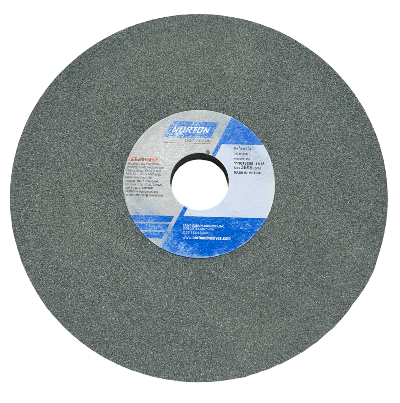 Norton 8" x 1/2" x 1-1/4" Surface Grinding Wheel 39C80-I8VK