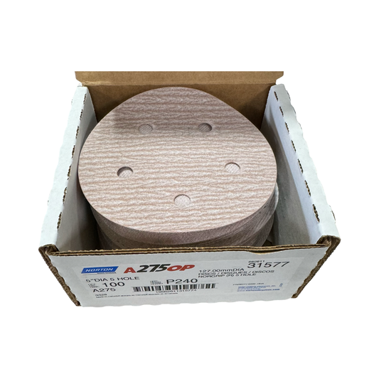 Norton A275OP 5" Hook & Loop Discs 5 Hole P240 100 Pack