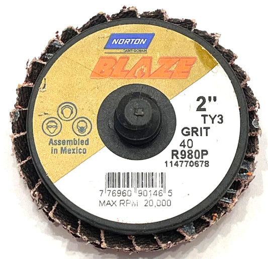 Norton BLAZE 2" Mini Flap Wheel Disc Type 27 40 Grit Premium Ceramic Alumina 5pk