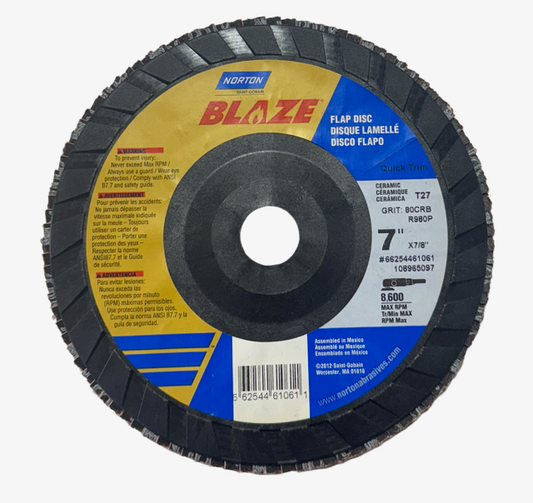 Norton BLAZE 7" x 7/8" Flap Disc T27 80 Grit Ceramic Alumina 10 Pack