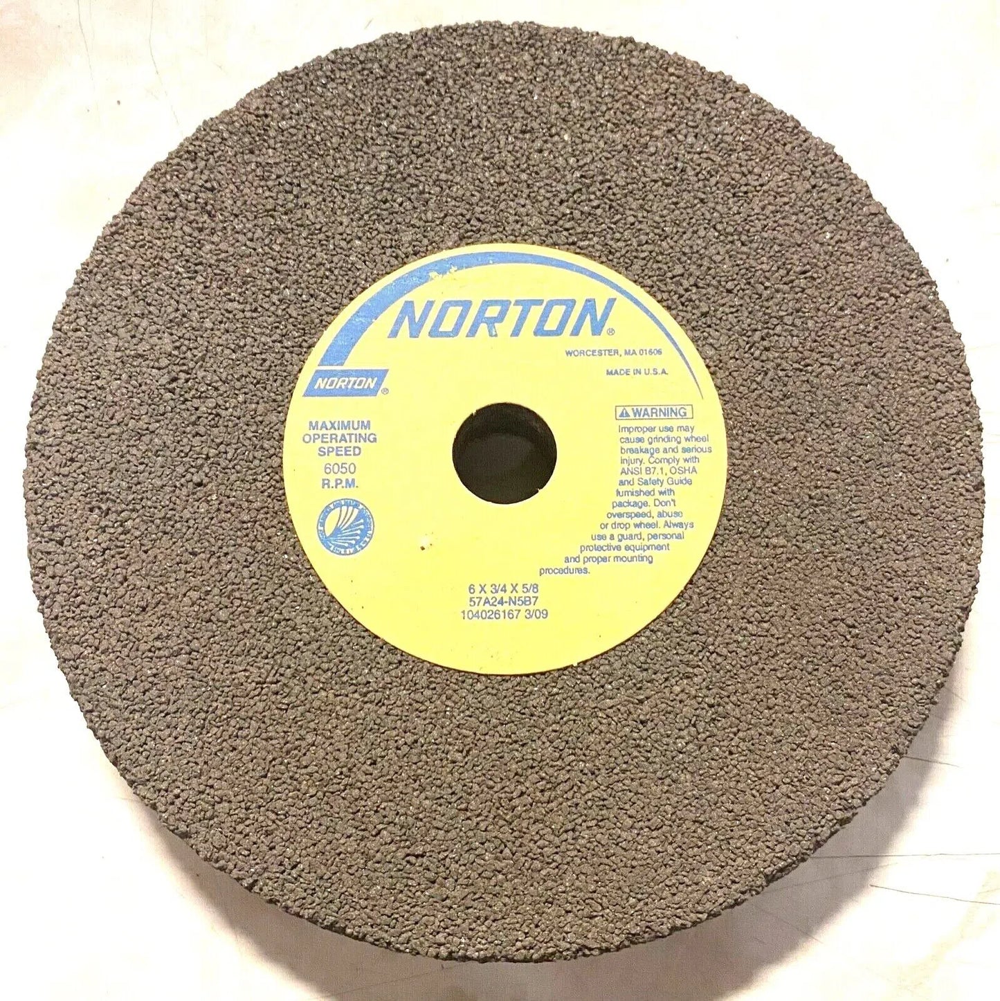 Norton Bench Grinding Wheel 6" x 3/4" x 5/8" Grain & Grade 57A24-N5B7 USA Made
