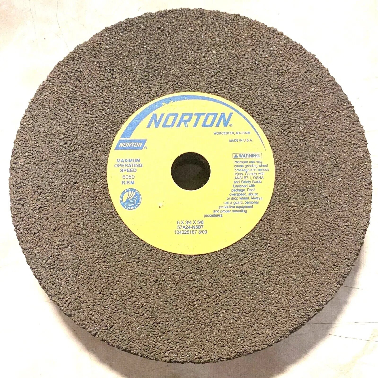 Norton Bench Grinding Wheel 6" x 3/4" x 5/8" Grain & Grade 57A24-N5B7 USA Made